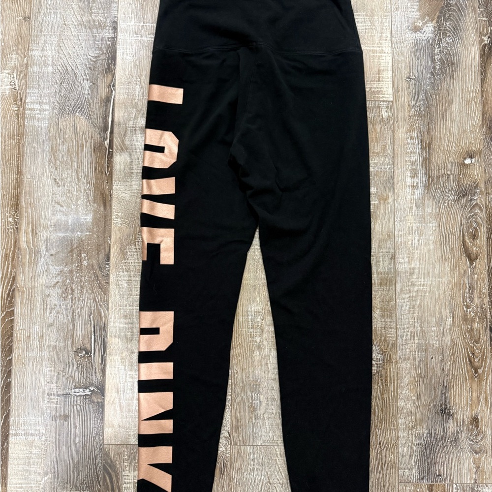 PINK Victoria's Secret Black Leggings with Peach Lettering - Picture 2 of 4